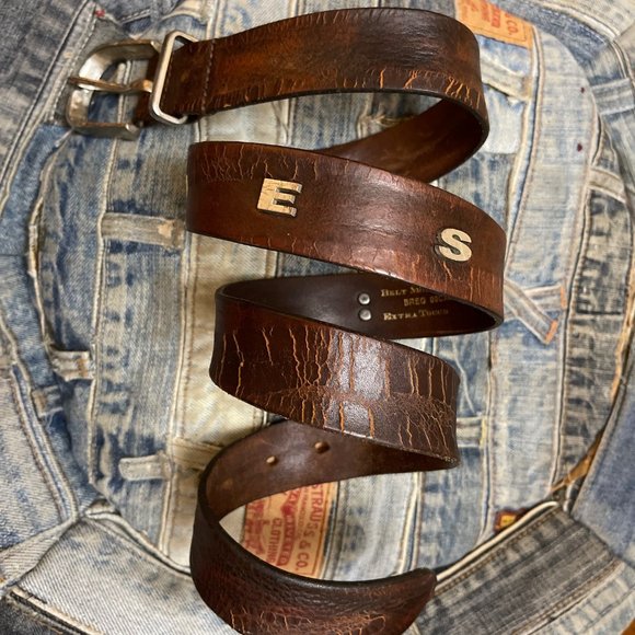 Diesel belt vintage metal letters brown leather - Picture 2 of 12